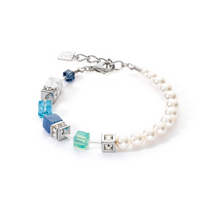 GeoCUBE® Precious Fusion Pearls Armband aqua-blau