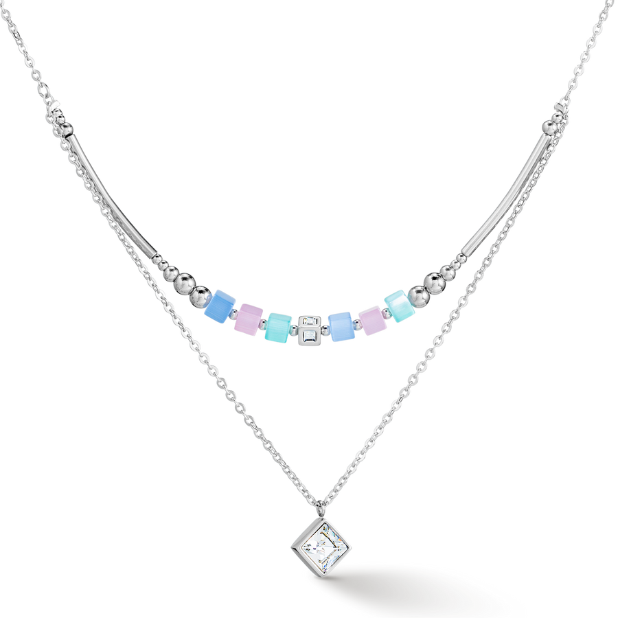 Brilliant Square Layer Halskette silber hellblau-rosa