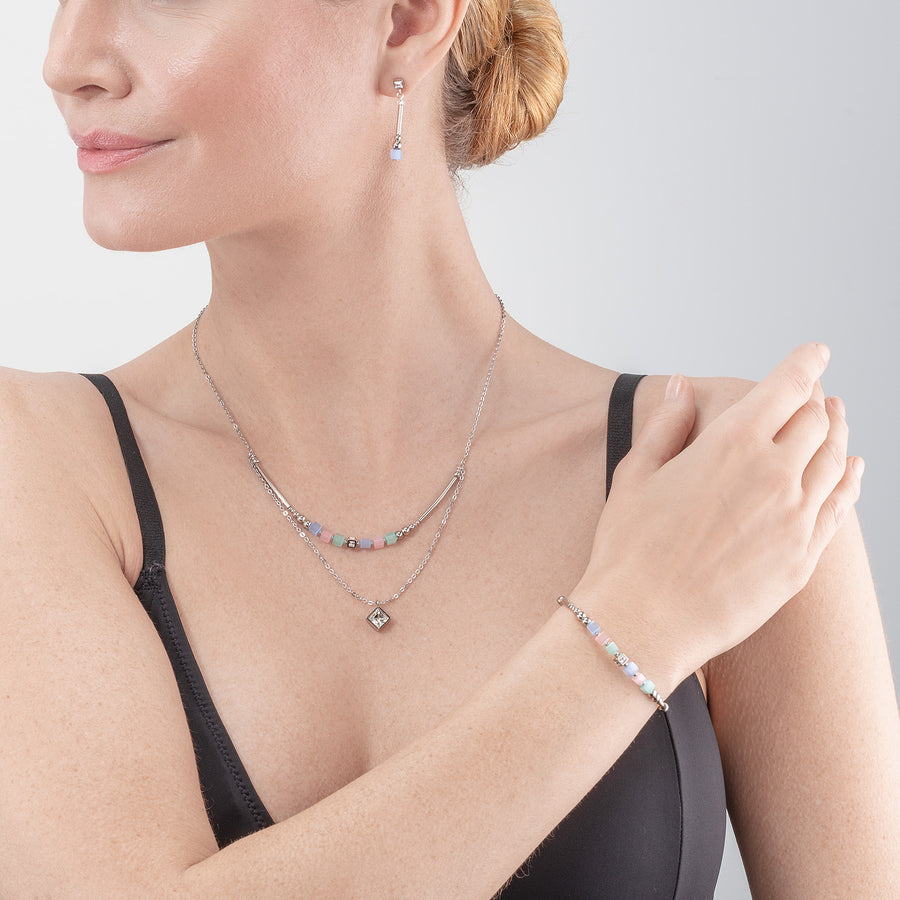 Brilliant Square Layer Halskette silber hellblau-rosa