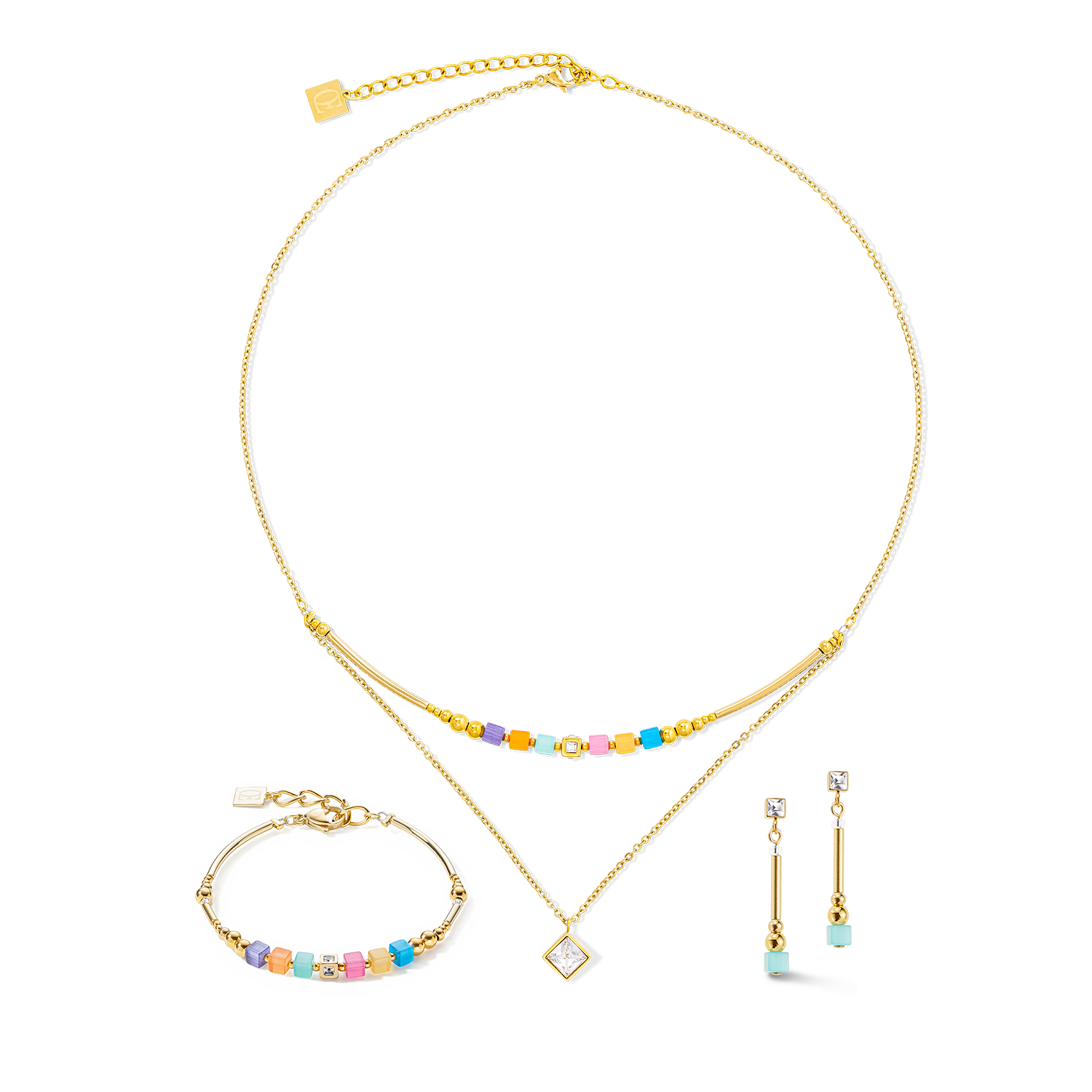 Brilliant Square Layer Ohrringe gold multicolor spring