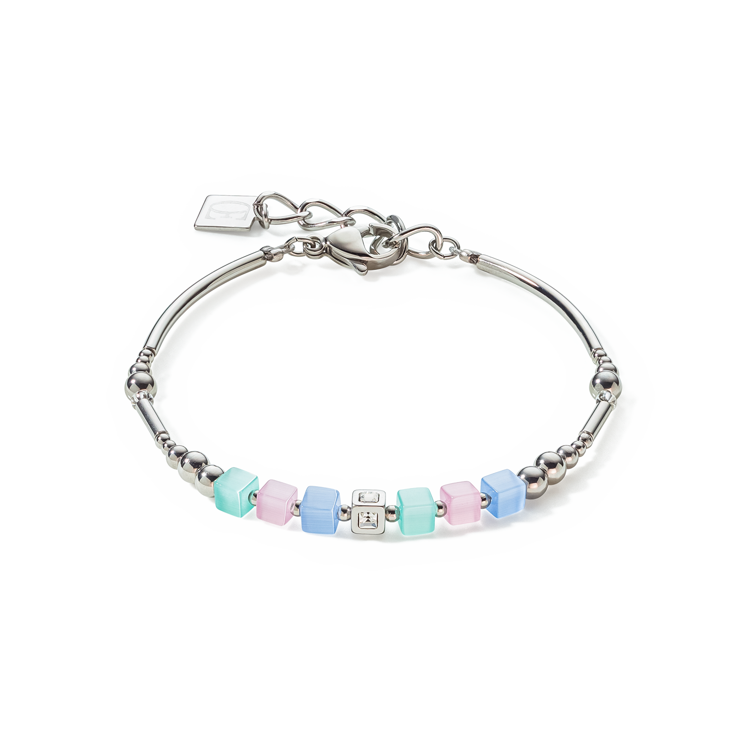 Brilliant Square Layer Armband silber hellblau-rosa