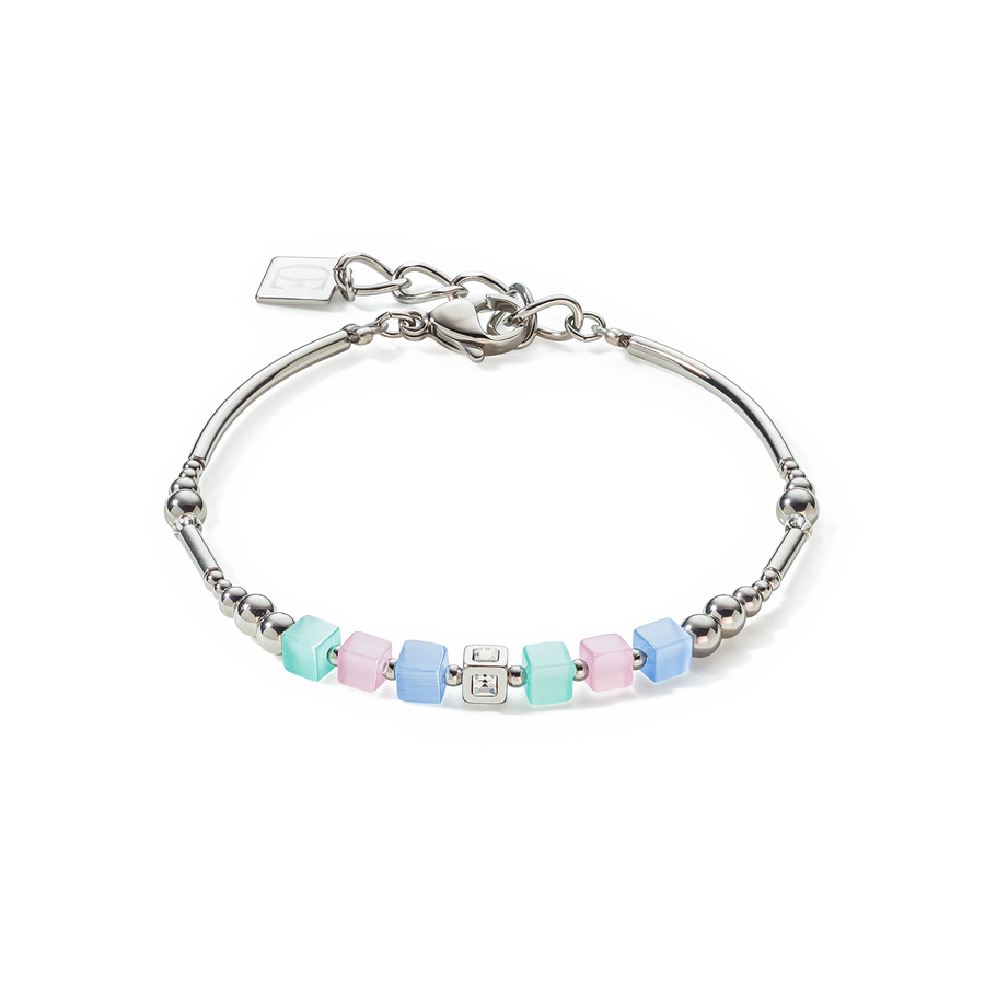 Brilliant Square Layer Armband silber hellblau-rosa