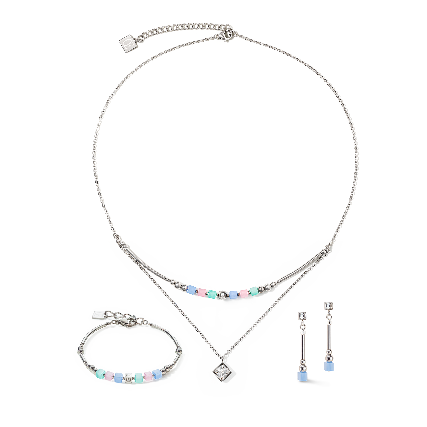 Brilliant Square Layer Armband silber hellblau-rosa