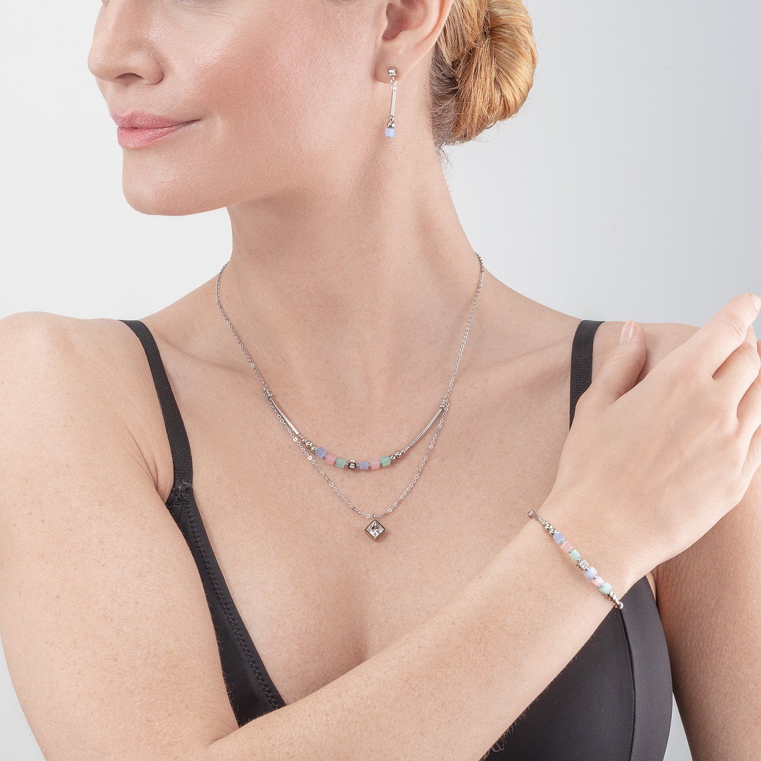 Brilliant Square Layer Armband silber hellblau-rosa