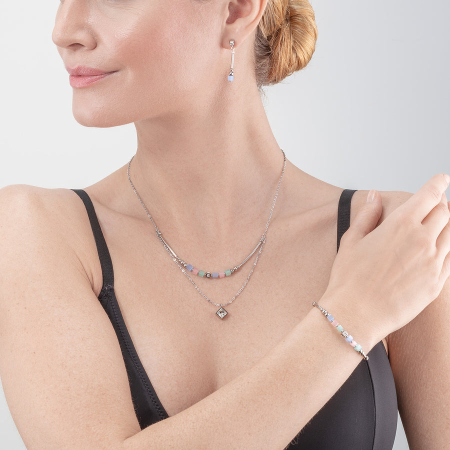 Brilliant Square Layer Armband silber hellblau-rosa
