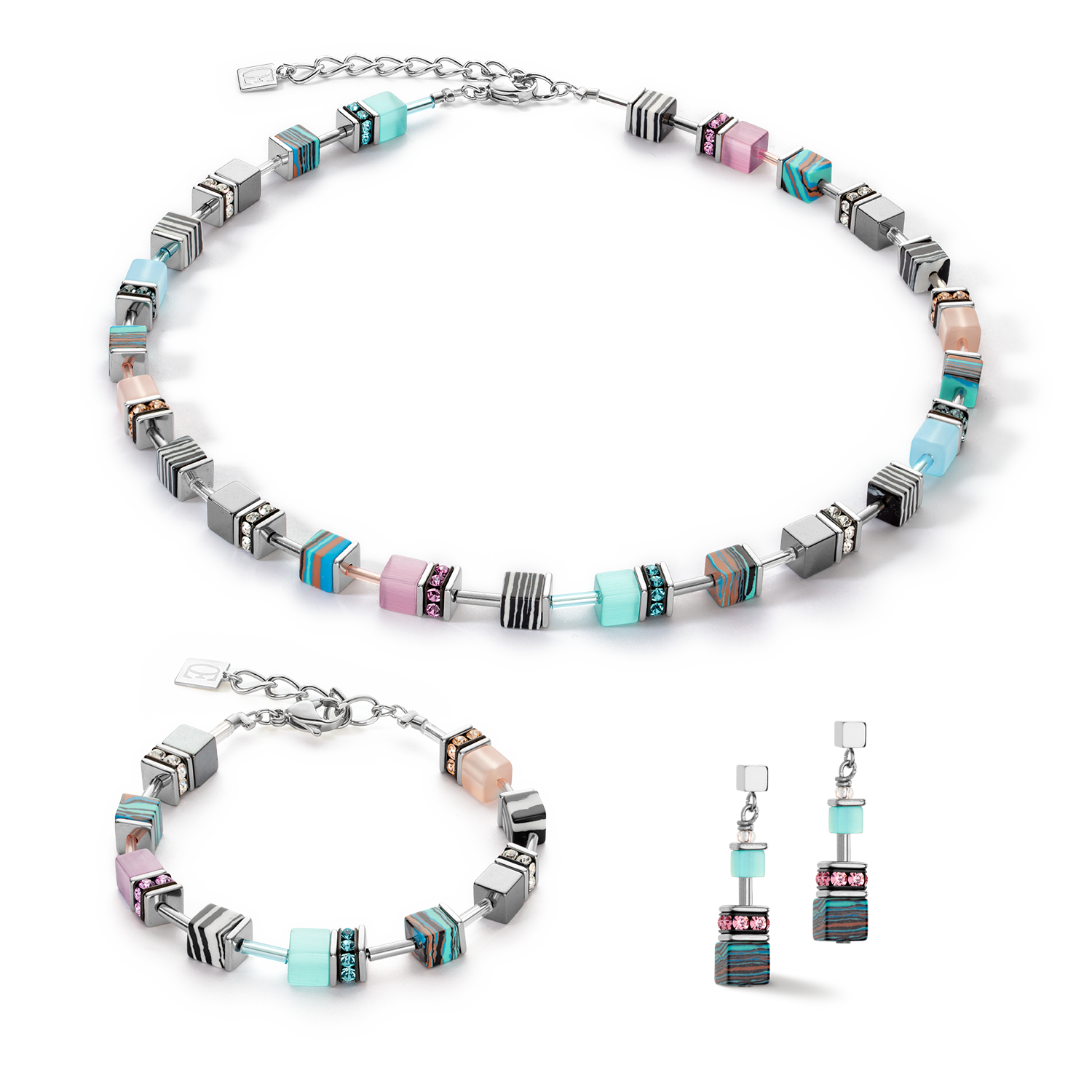 GeoCUBE® Candy Ohrringe aqua-rosa