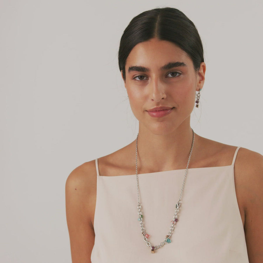Halskette casual & chunky chain Edelstahl & Kristalle silber-kristall