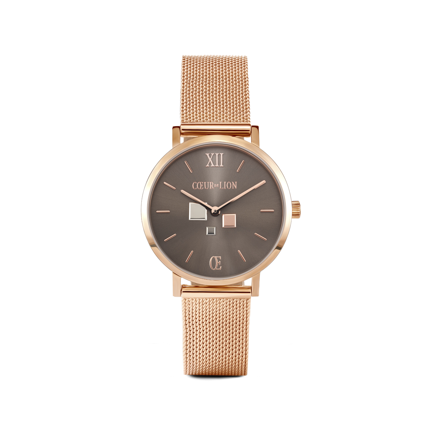 Uhr Rund Mocca Sunray Milanaise Edelstahl Rosegold