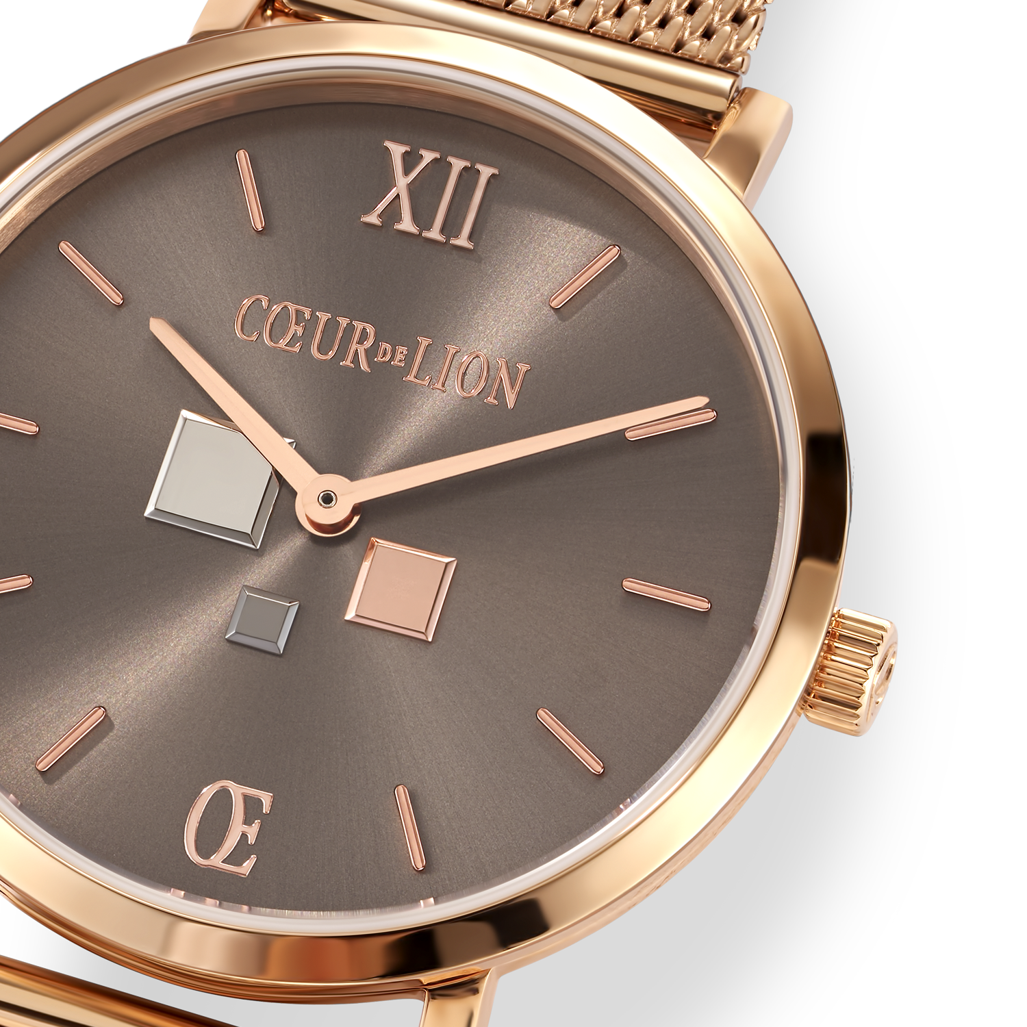 Uhr Rund Mocca Sunray Milanaise Edelstahl Rosegold