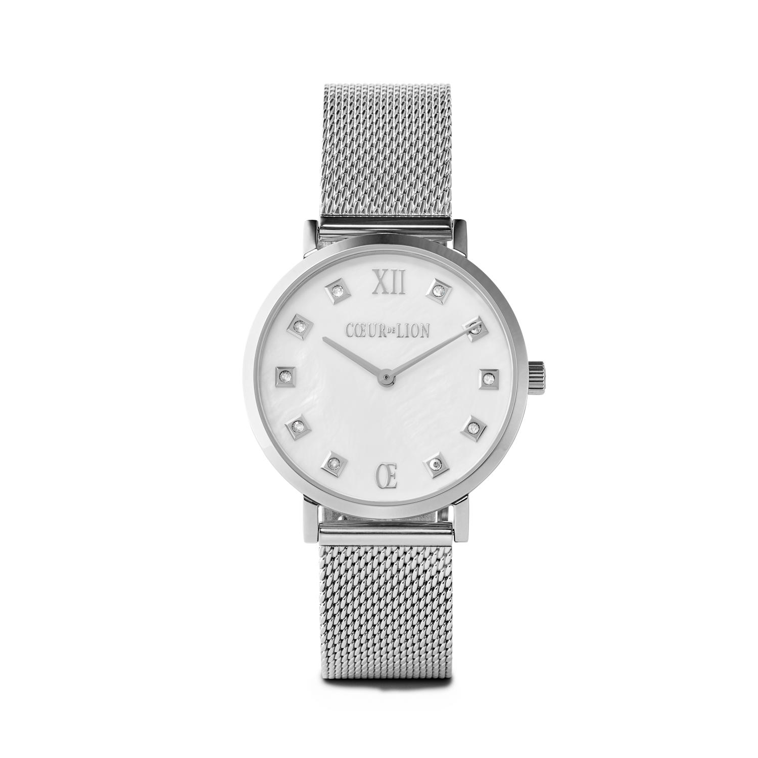 Geschenkset Uhr Rund Perlmutt Milanaise & Armband Asymmetrie Süßwasserperlen weiß-silber