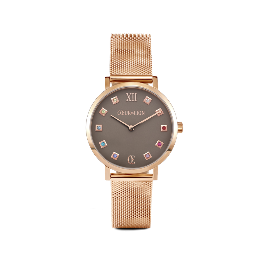 Uhr Rund Mocca Matt Milanaise Edelstahl Rosegold