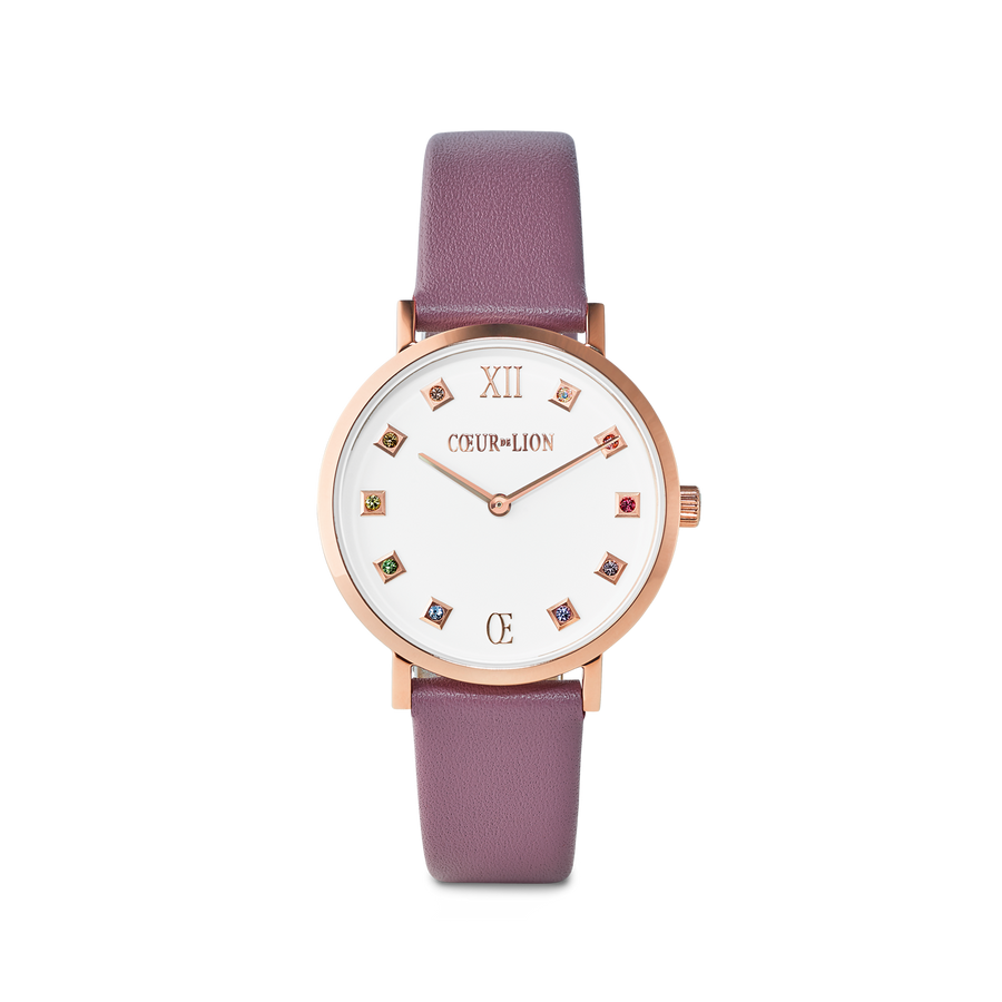 Uhr Rund Brilliant White Armband Leder Mauve