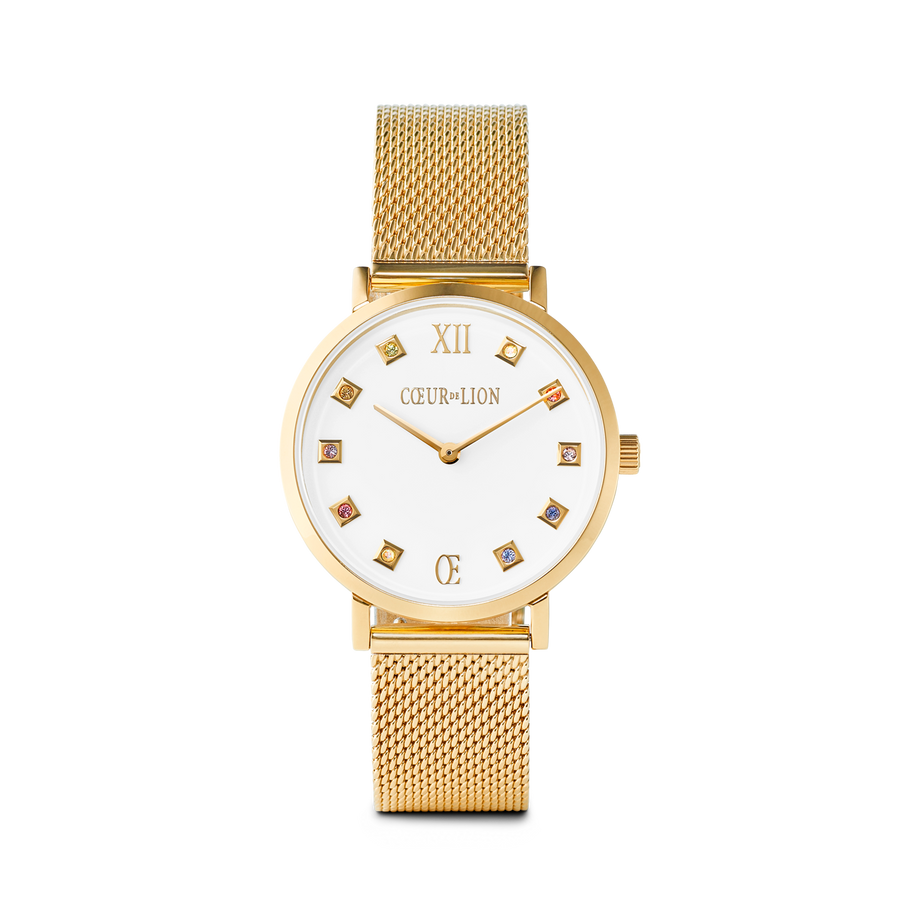 Geschenkset Uhr Rund Brilliant White Milanaise & Armband GeoCUBE® Multitask 4-in-1 gold-silber