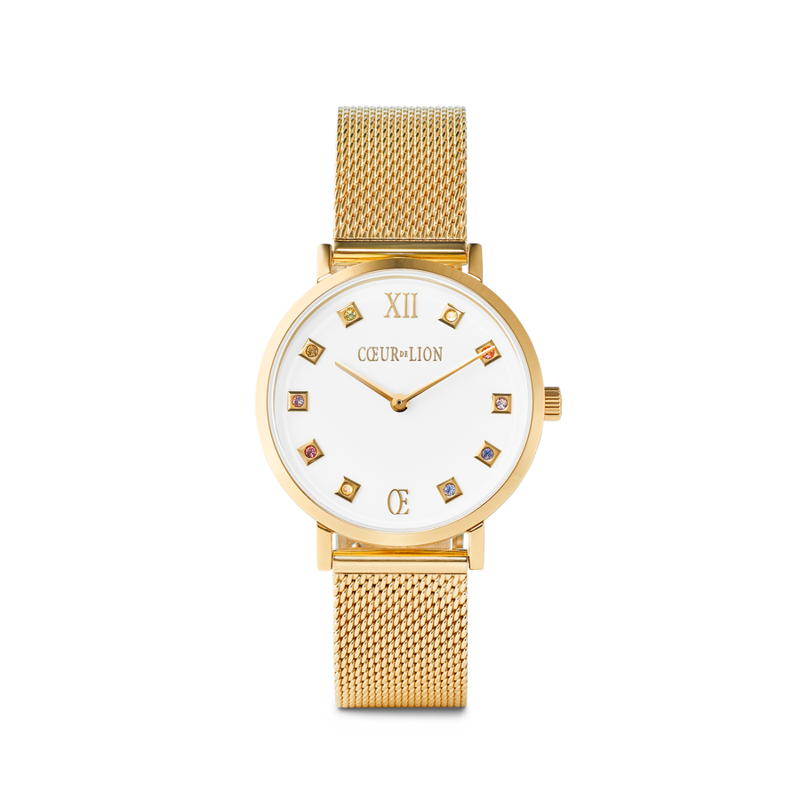 Uhr Rund Brilliant White Milanaise Edelstahl Gold