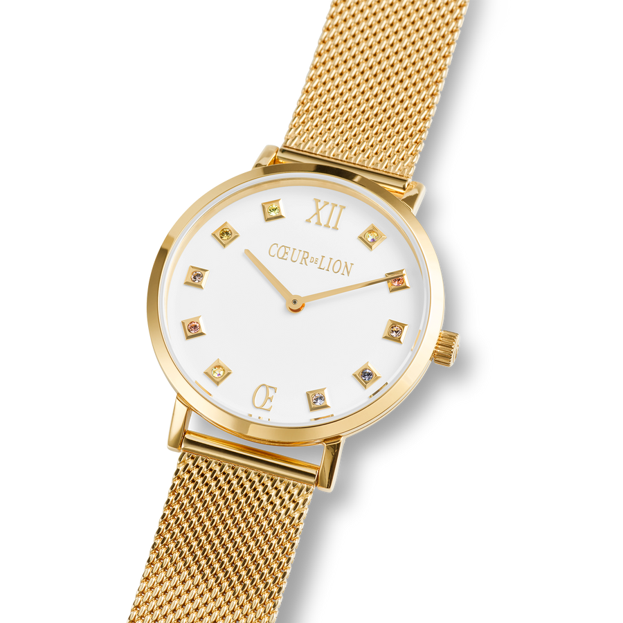 Uhr Rund Brilliant White Milanaise Edelstahl Gold