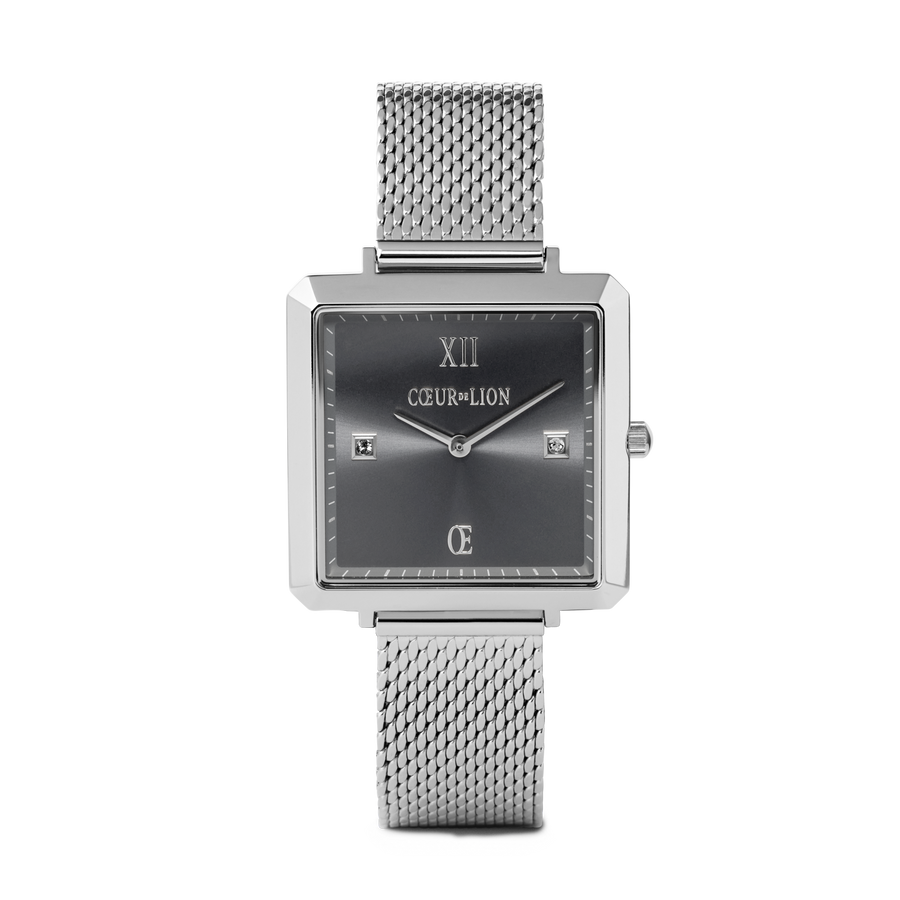 Uhr Iconic Square Graphite Sunray Milanaise Edelstahl