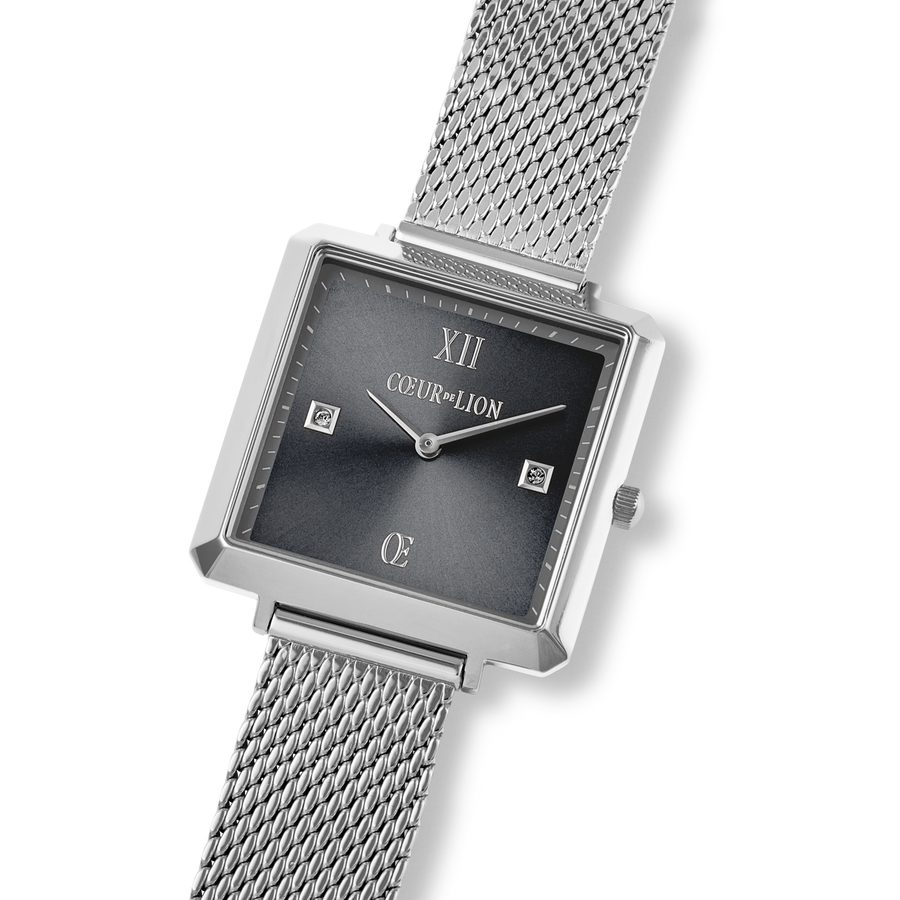 Uhr Iconic Square Graphite Sunray Milanaise Edelstahl