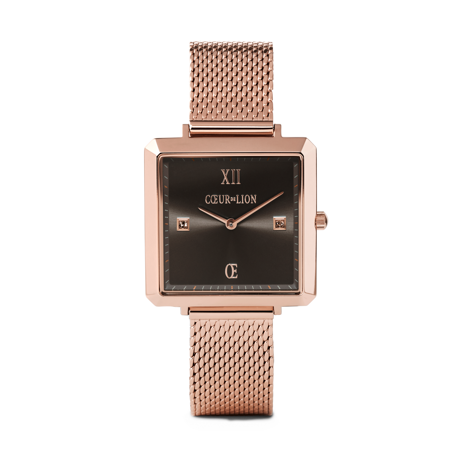 Geschenkset Uhr Iconic Square Mocca Sunray Milanaise & Armband GeoCUBE® rosa Aventurin roségold-peach