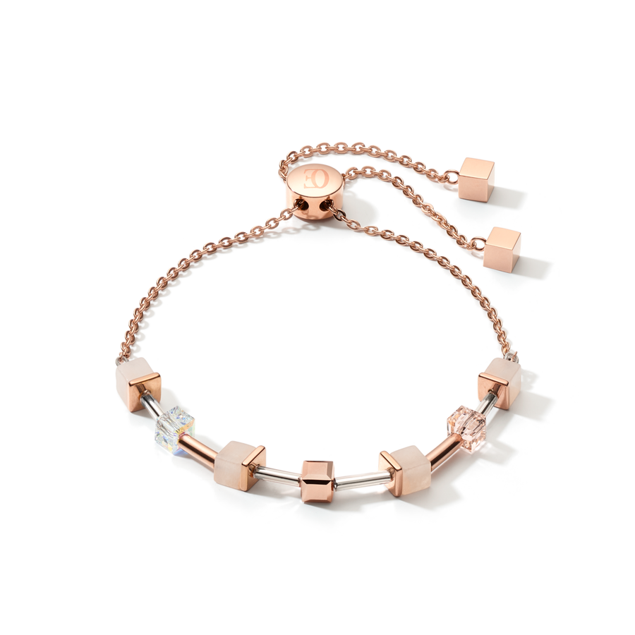 Geschenkset Uhr Iconic Square Mocca Sunray Milanaise & Armband GeoCUBE® rosa Aventurin roségold-peach