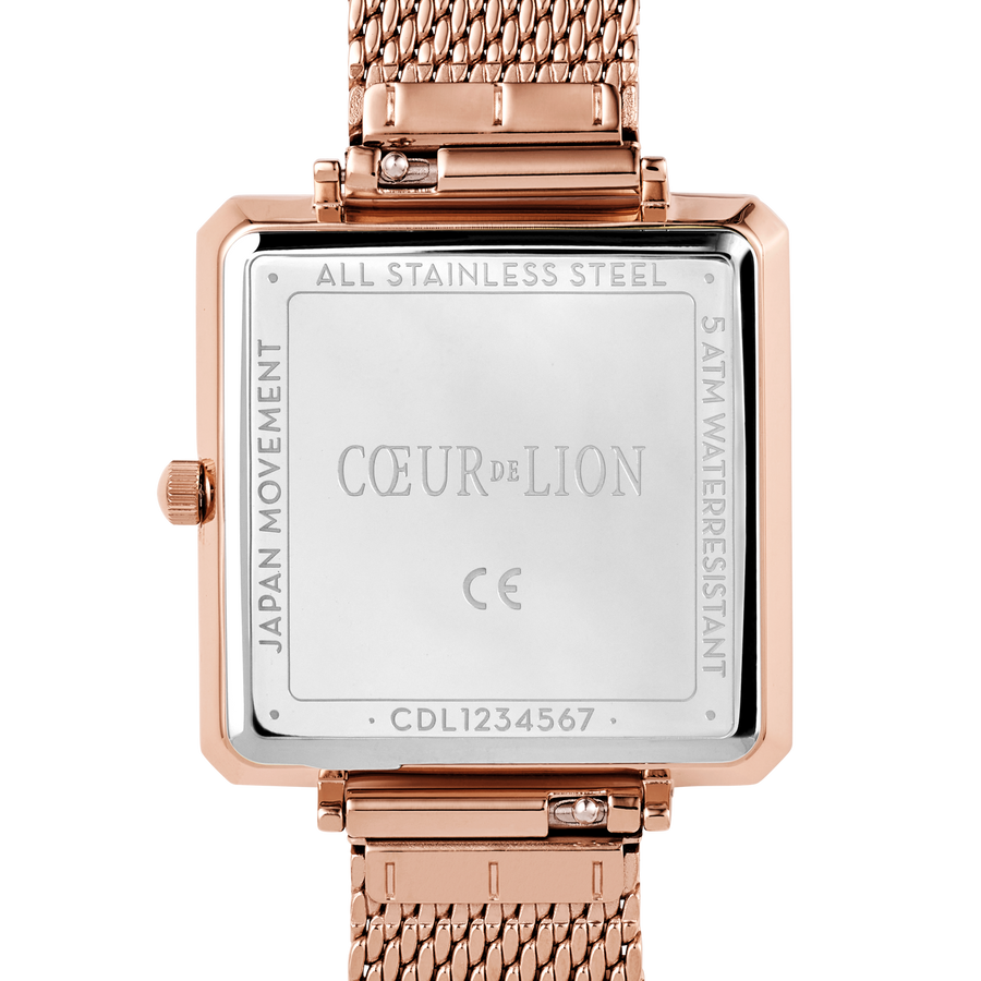 Uhr Iconic Square Mocca Sunray Milanaise Edelstahl Rosegold