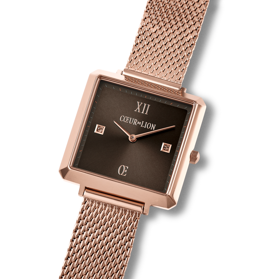 Uhr Iconic Square Mocca Sunray Milanaise Edelstahl Rosegold