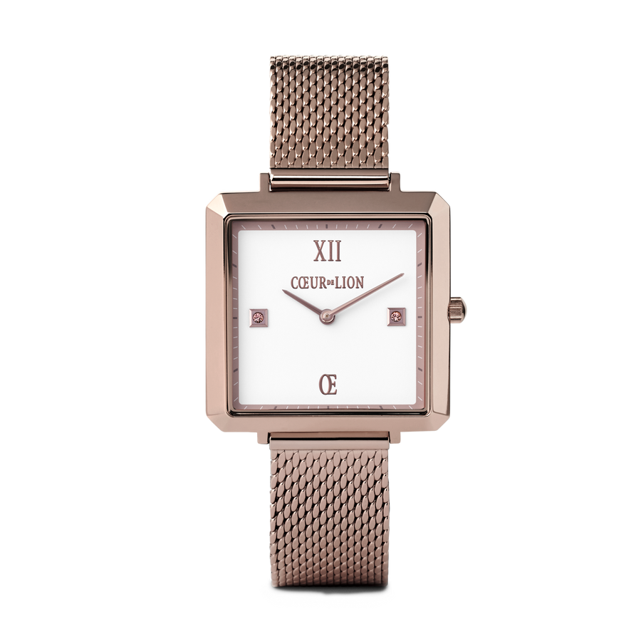 Uhr Iconic Square Brilliant White Milanaise Edelstahl Champagne