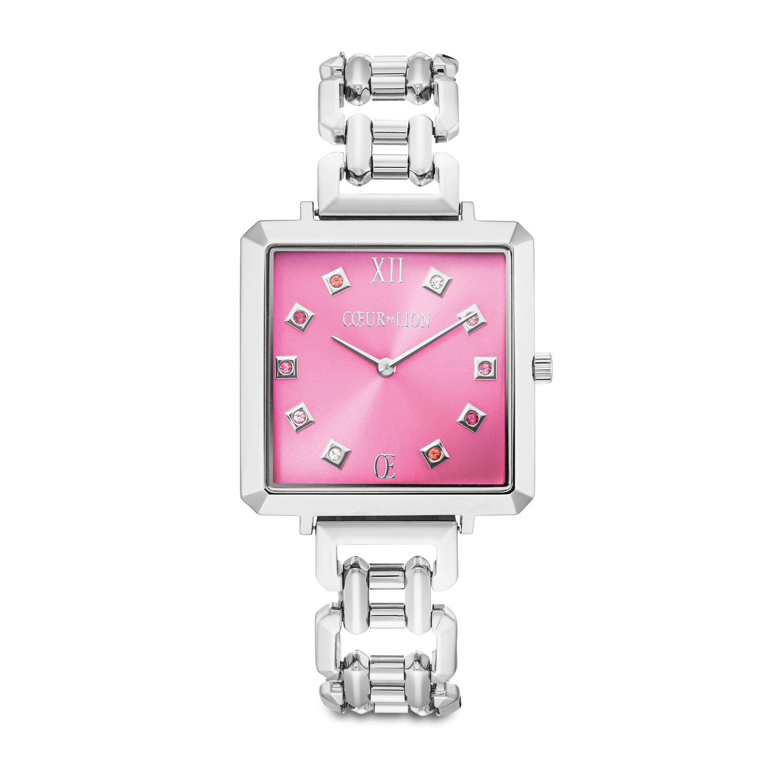 Geschenkset Uhr Iconic Cube Viva Magenta silver & GeoCUBE® Iconic Armband Viva Magenta