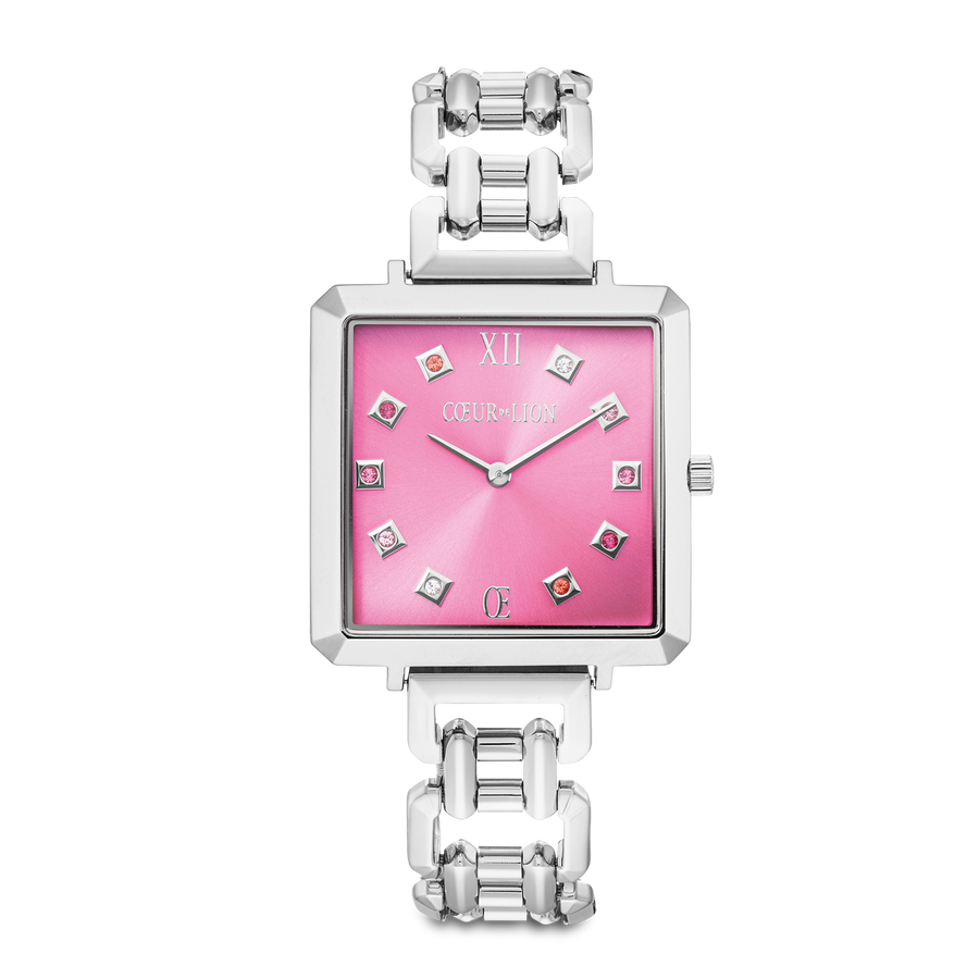 Geschenkset Uhr Iconic Cube Viva Magenta silver & GeoCUBE® Iconic Armband Viva Magenta