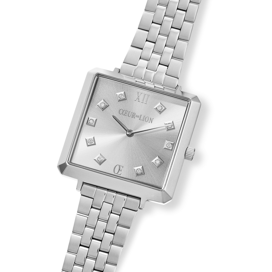 Uhr Iconic Square Elegant Monochrome Silver Edelstahl
