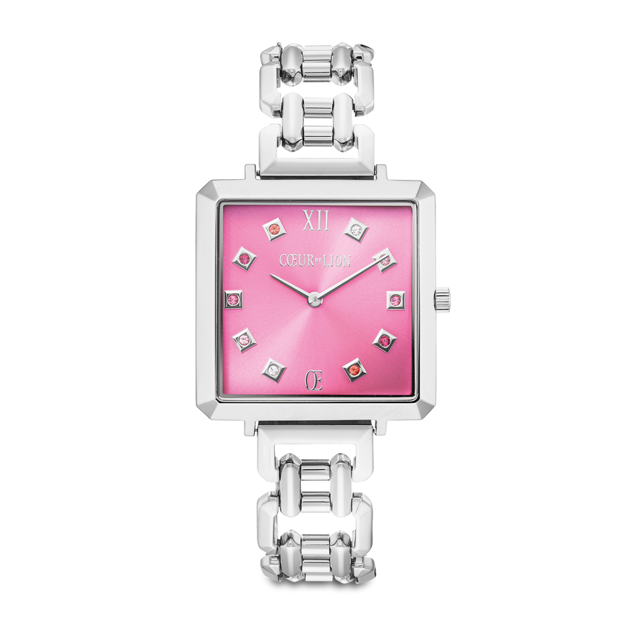 Uhr Iconic Cube Viva Magenta Statement silber