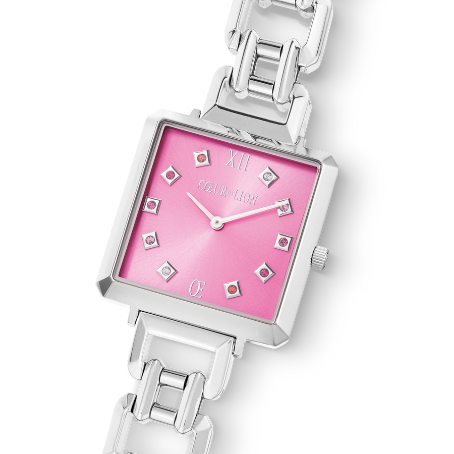 Uhr Iconic Cube Viva Magenta Statement silber