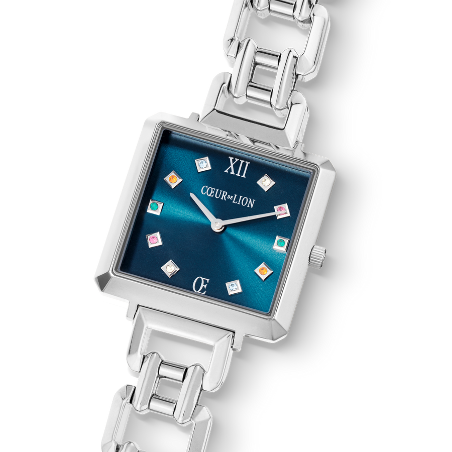 Uhr Iconic Cube Noble Petrol Statement silber