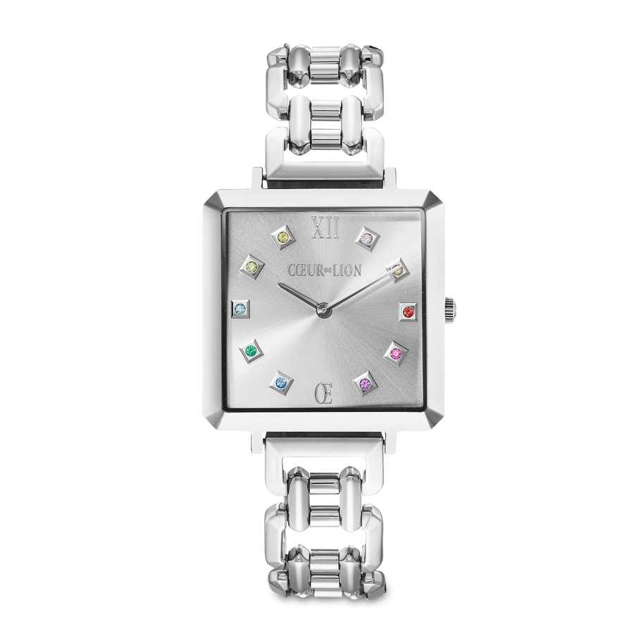 Uhr Iconic Cube Classic Rainbow Statement silber