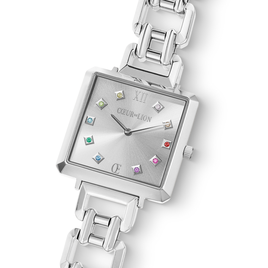 Uhr Iconic Cube Classic Rainbow Statement silber