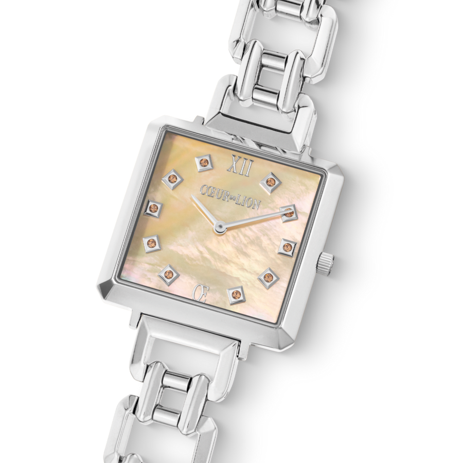 Uhr Iconic Cube Apricot Crush Statement Silber