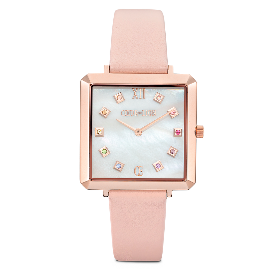 Uhr Iconic Square Perlmutt Roségold Armband Leder Romantic Rosé