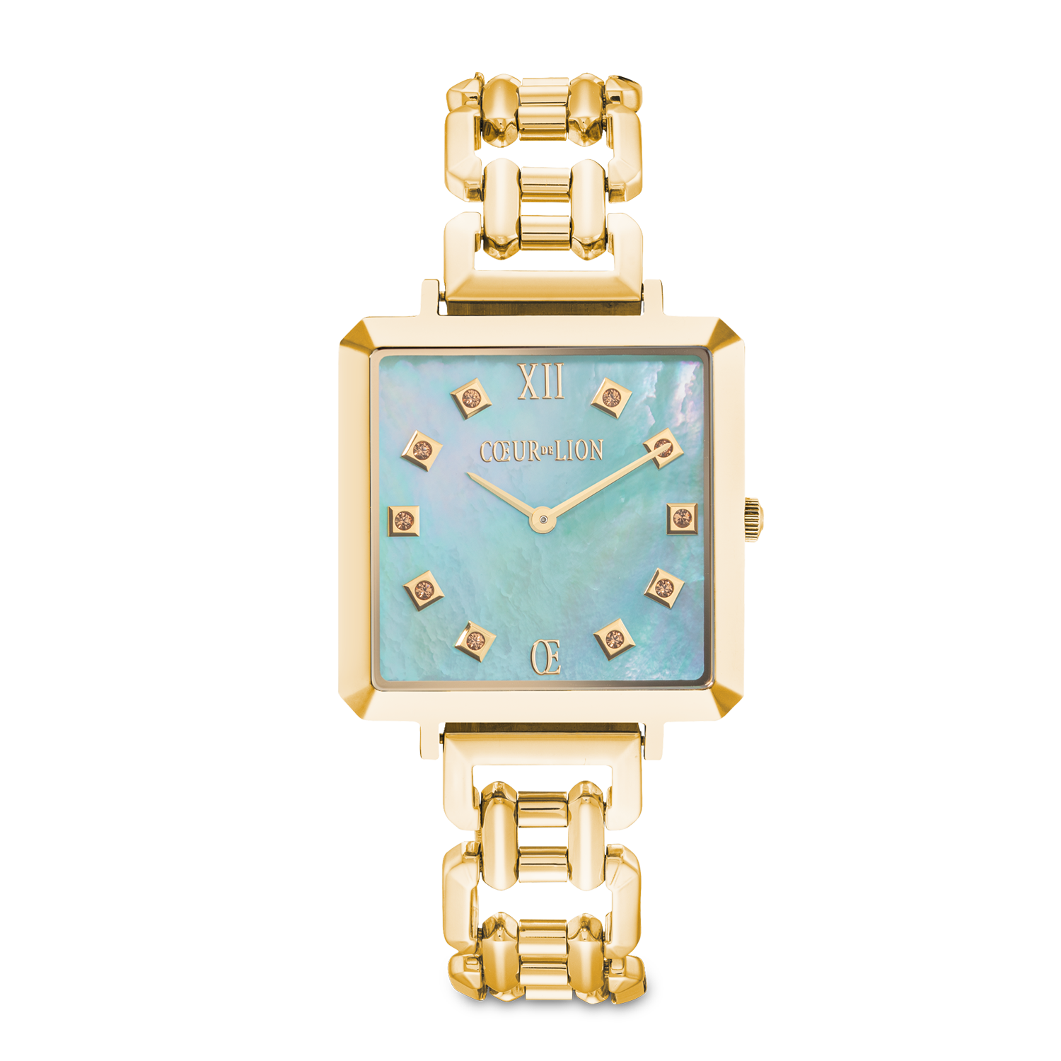 Geschenkset Uhr Iconic Cube Ocean Vibes Gold & GeoCUBE® Iconic Chain Armband Aqua-Apricot
