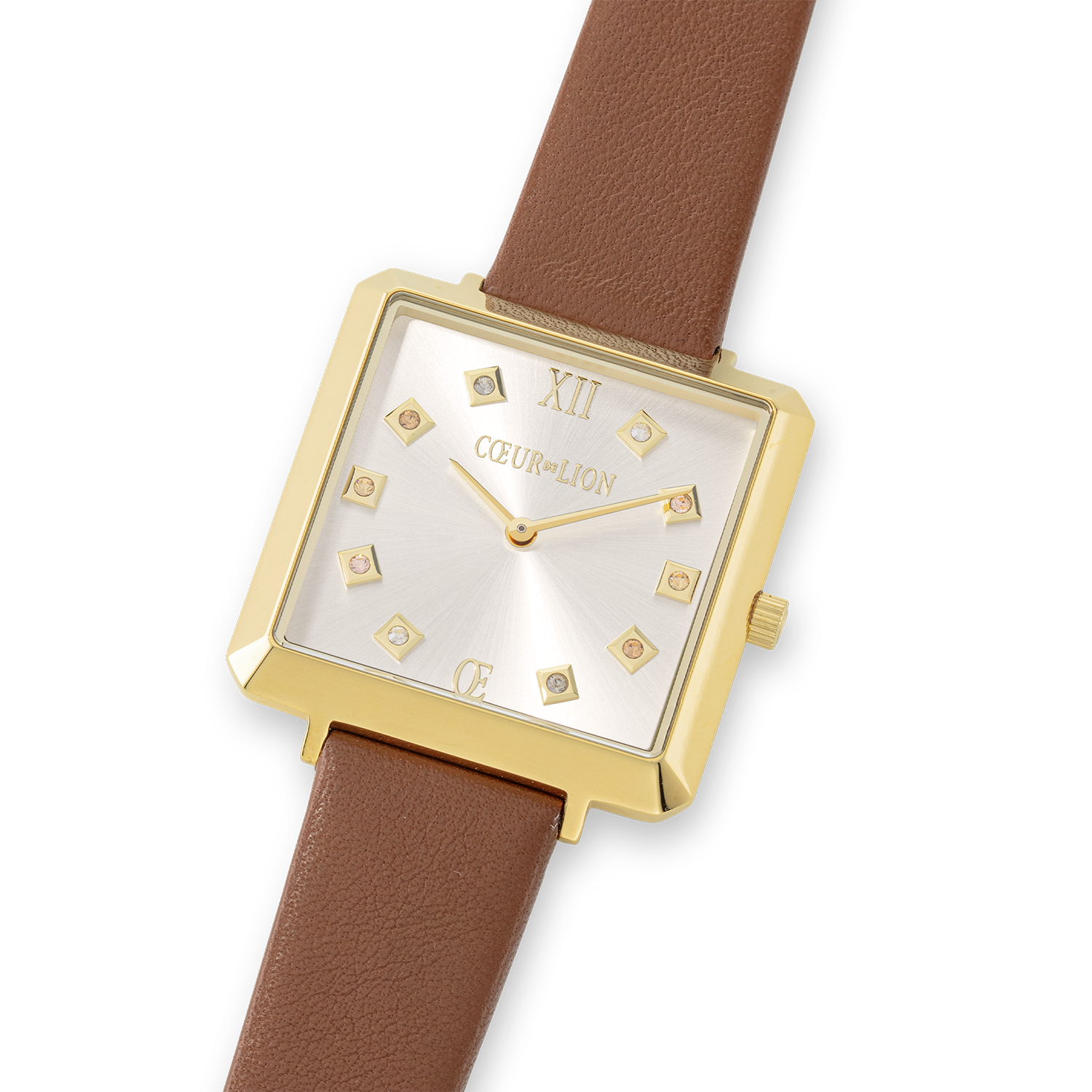 Uhr Iconic Square Gold White Sunray Armband Leder Classy Braun