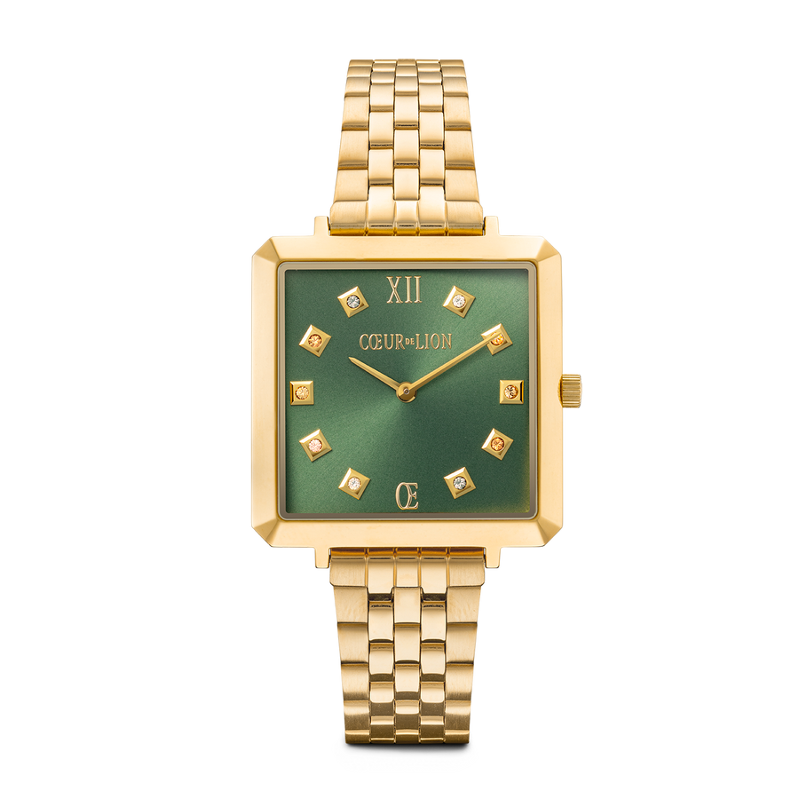 Uhr Iconic Square Glamorous Green Edelstahl Gold