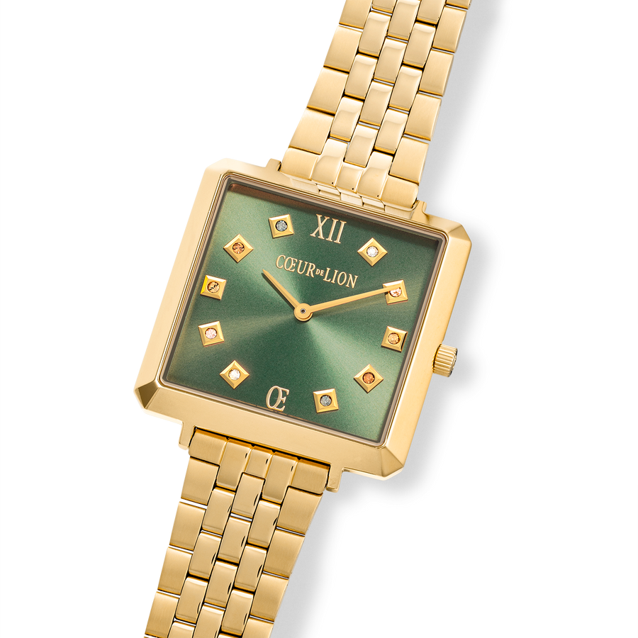 Uhr Iconic Square Glamorous Green Edelstahl Gold