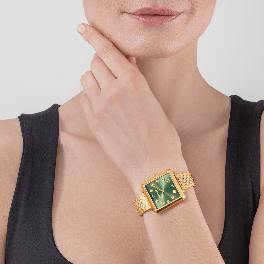 Uhr Iconic Square Glamorous Green Edelstahl Gold