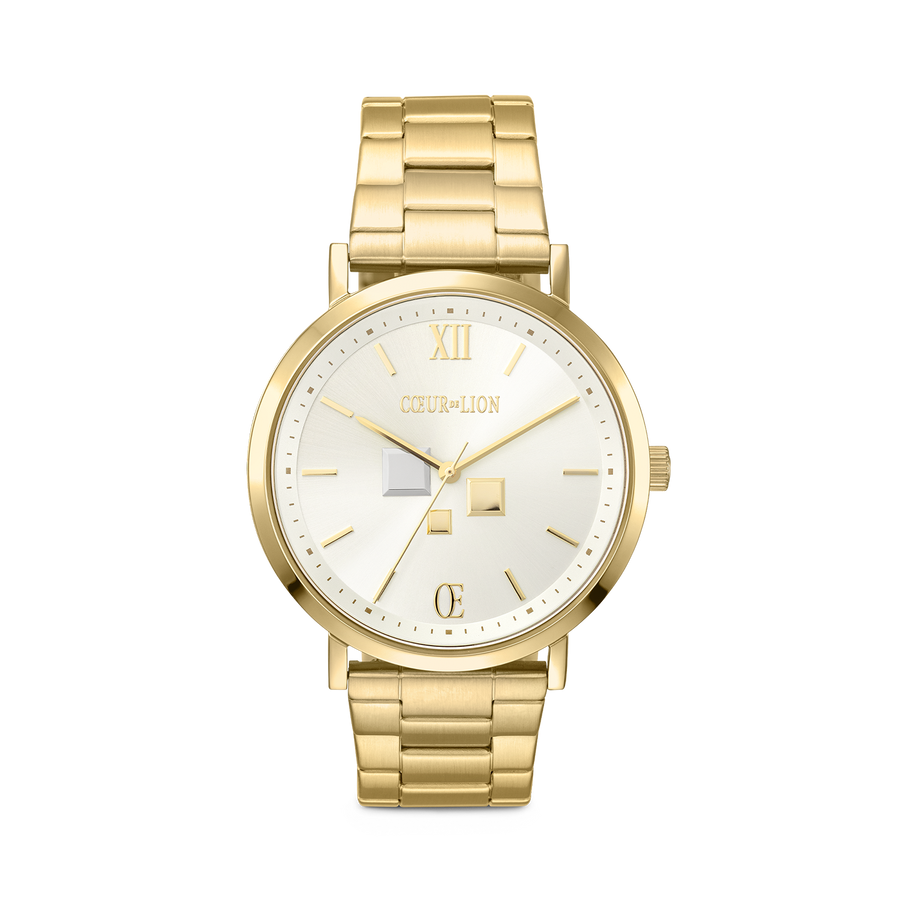 Uhr Rund Statement Unisex White Sunray Edelstahl Frosted Gold