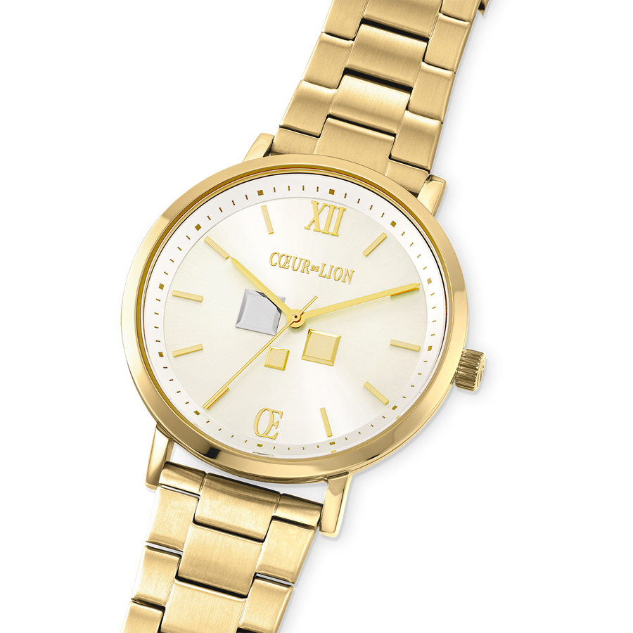 Uhr Rund Statement Unisex White Sunray Edelstahl Frosted Gold