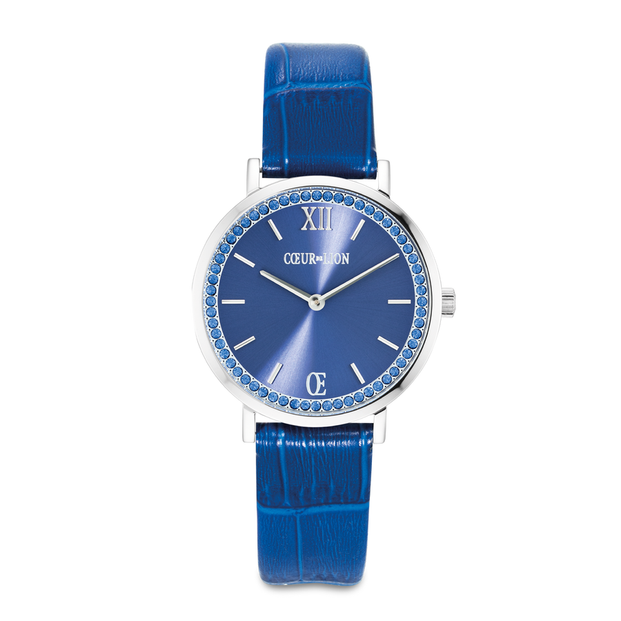 Geschenkset Uhr Rund Sparkling Sunray Royal Blue & GeoCUBE® Iconic Lite Armband Blau