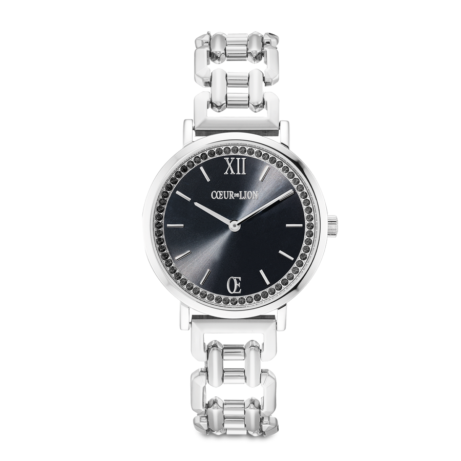 Geschenkset Uhr Rund Sparkling Mysterious Black silver & Armband Princess Shape Mix schwarz-weiß