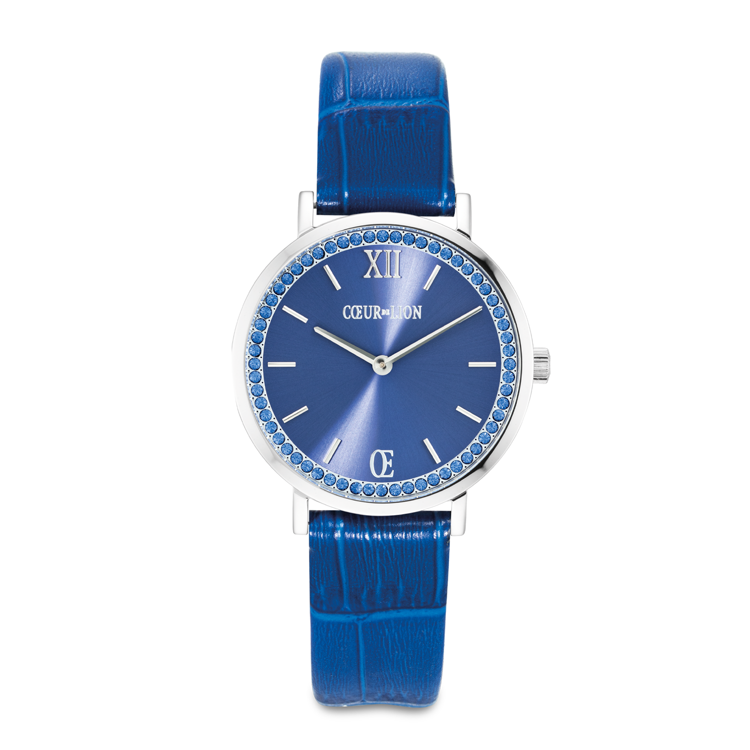 Uhr Rund Sparkling Sunray Armband Leder Royal Blue