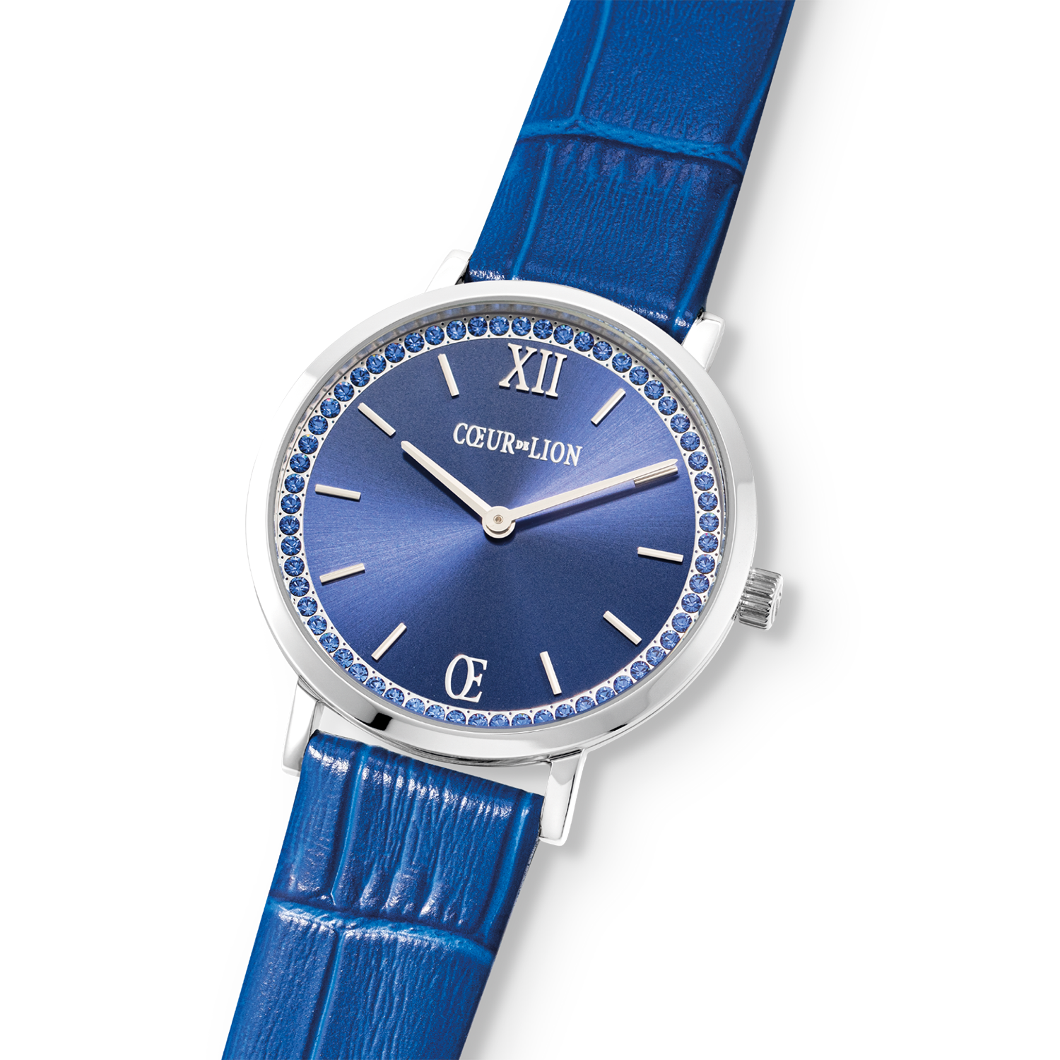 Uhr Rund Sparkling Sunray Armband Leder Royal Blue