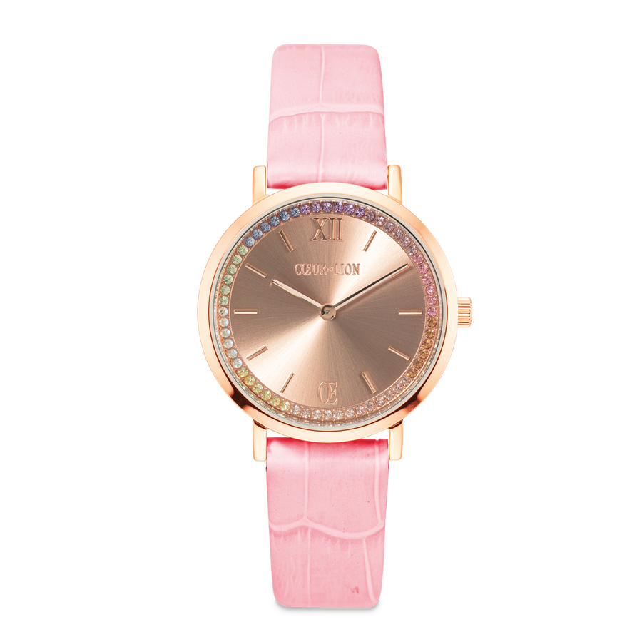 Geschenkset Uhr Rund Pastel Lovers Rosa & GeoCUBE® Iconic Armband Aqua-Apricot