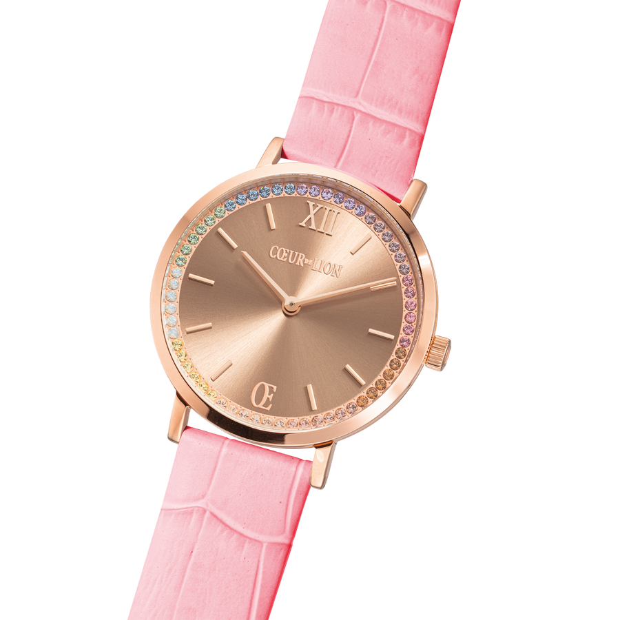 Uhr Rund Pastel Lovers Roségold Armband Leder Rosa