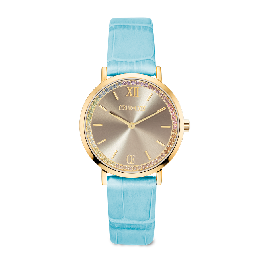 Geschenkset Uhr Rund Pastel Lovers Blau & Joyful Colours Armband Türkis-Multicolor